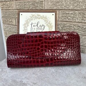 Diego Rocha vintage leather croc embossed red clutch  13”long x 6” h